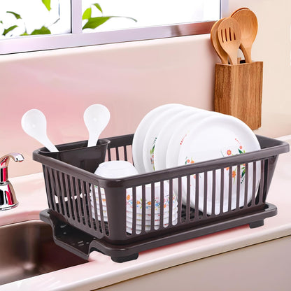 3-in-1 Durable Plastic Dish Drainer Basket for Kitchen with Water Draining Tray