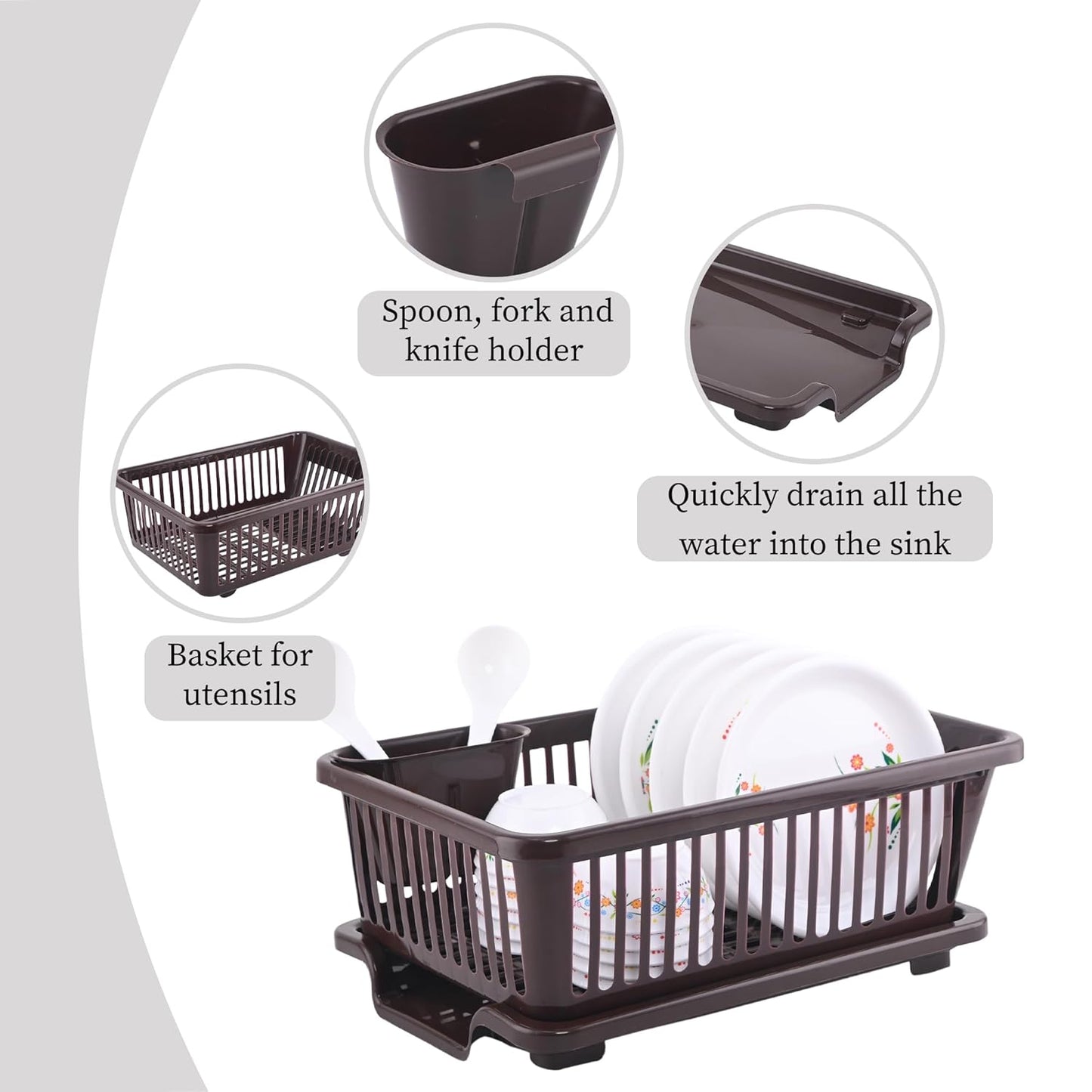 3-in-1 Durable Plastic Dish Drainer Basket for Kitchen with Water Draining Tray