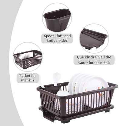 3-in-1 Durable Plastic Dish Drainer Basket for Kitchen with Water Draining Tray