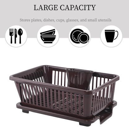 3-in-1 Durable Plastic Dish Drainer Basket for Kitchen with Water Draining Tray