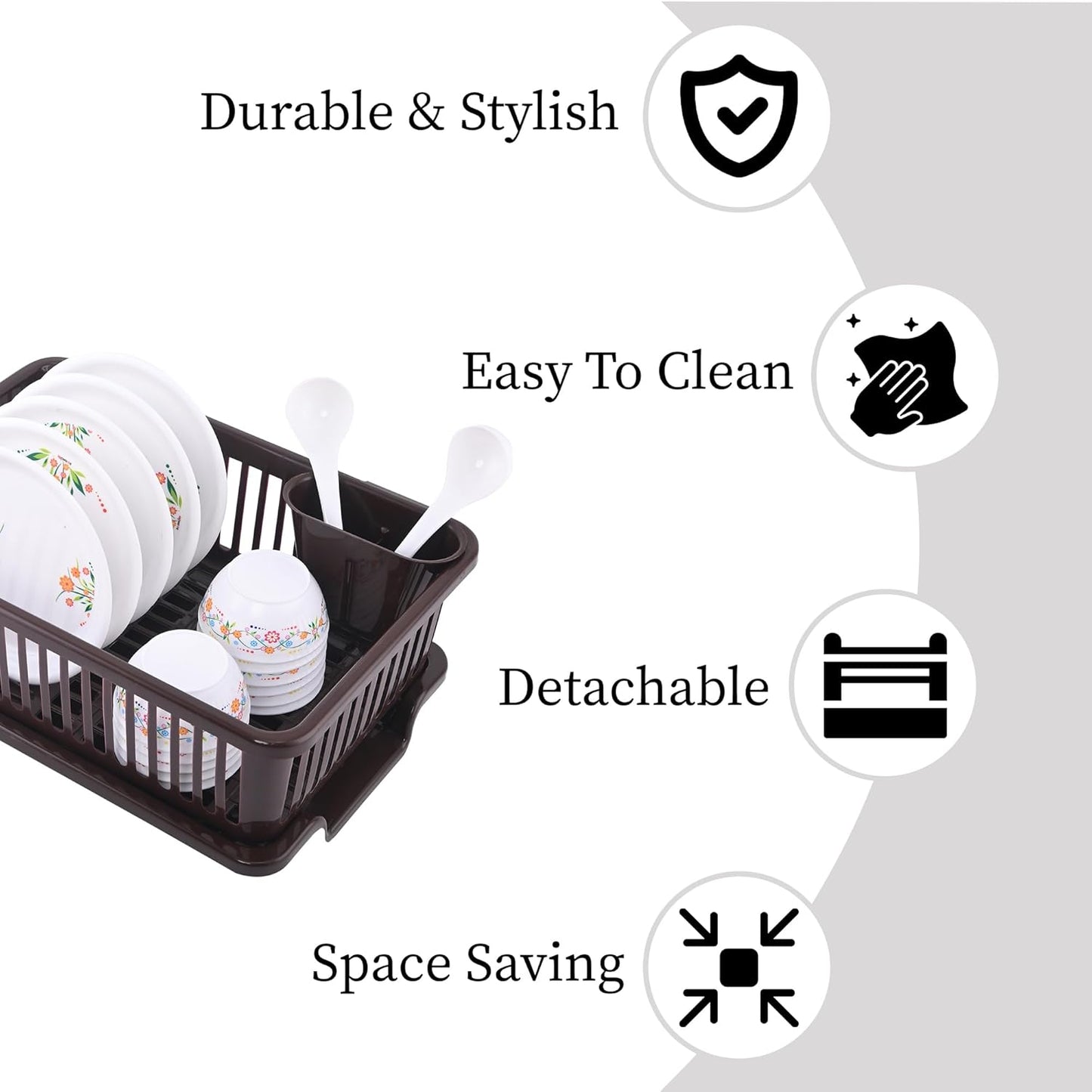 3-in-1 Durable Plastic Dish Drainer Basket for Kitchen with Water Draining Tray