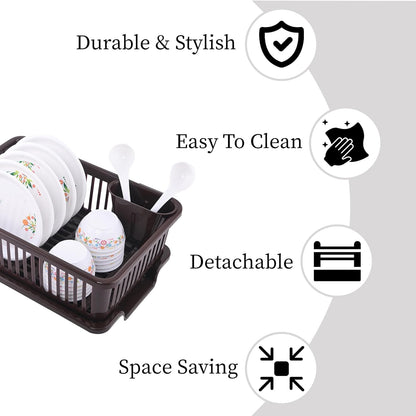 3-in-1 Durable Plastic Dish Drainer Basket for Kitchen with Water Draining Tray