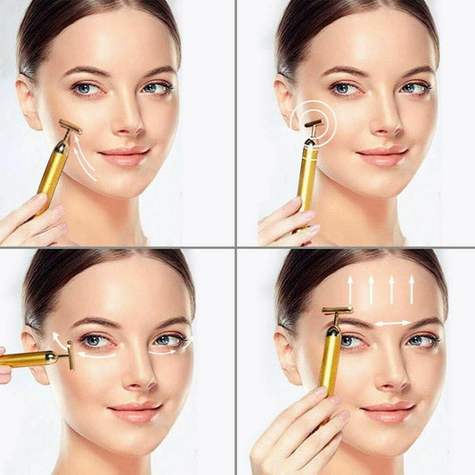 24K Gold Energy Beauty Bar Electric Facial Massage Roller